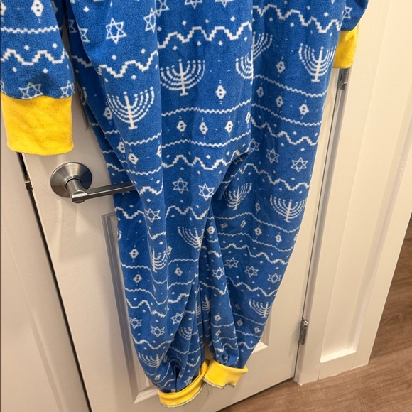 Tipsy Elves Blue and Yellow Hooded Onesie with Star and Menorah Pattern - Picture 7 of 7